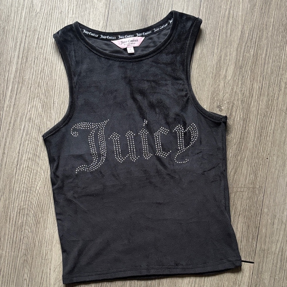 Juicy Couture Black Sleeveless Top with Rhinestone Logo